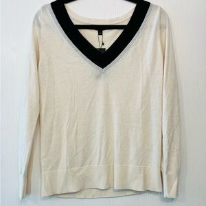Banana Republic Cream and Black V-Neck Sweater